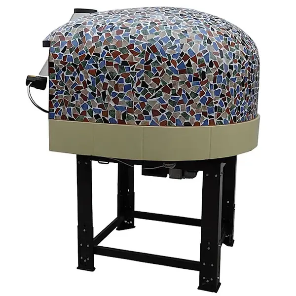 Roterende Pizzaoven | SERIE MIX-RK (MOSAIC) | Gas/Hout | 4x Ø30cm | 22kW | 230V | Div. Kleuren/Designs | Incl. Onderstel | 1450x1520x1860(h)mm