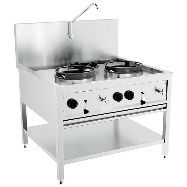 Wokfornuis | Gas | 3 Branders (9kW + 2x 17kW) | Waakvlam | Waterkraan | Open Onderstel | 1000x900x750(h)mm