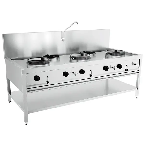 Wokfornuis | Gas | 5 Branders (2x 9kW + 3x 17kW) | Waakvlam | Waterkraan | Open Onderstel | 2000x900x750(h)mm