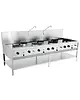 CombiSteel Wokfornuis | Gas | 7 Branders (3x 9kW + 4x 17kW) | Waakvlam | Waterkranen | Open Onderstel | 2500x900x750(h)mm 