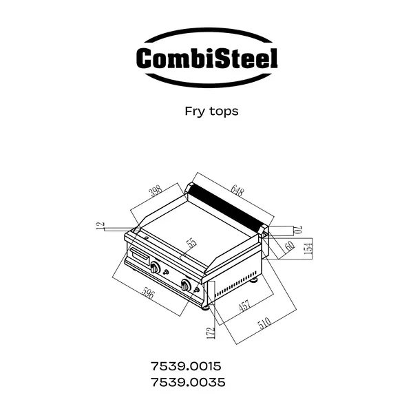 Bak-/Grillplaat | Aardgas | Glad Oppervlak 600x400 (Verchroomd) | 6kW | Piëzo Ontsteking | 650x575x365(h)mm