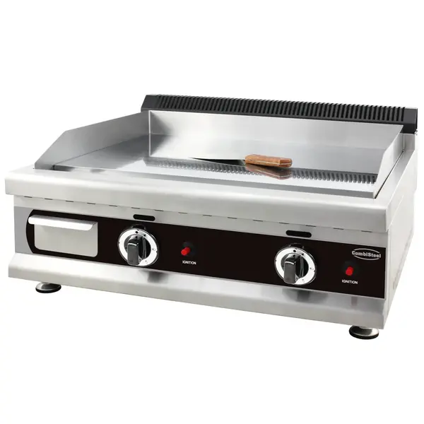 Bak-/Grillplaat | Aardgas | Glad Oppervlak 750x400 (Verchroomd) | 6kW | Piëzo Ontsteking | 800x575x365(h)mm