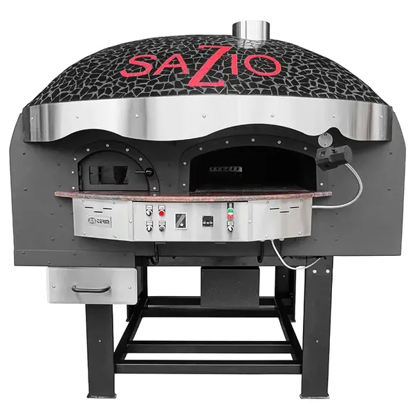 Roterende Pizzaoven | SERIE MIX-RK (MOSAIC) | Gas/Hout | 9x Ø30cm | 26kW | 230V | Div. Kleuren/Designs | Incl. Onderstel | 1960x2150x2050(h)mm