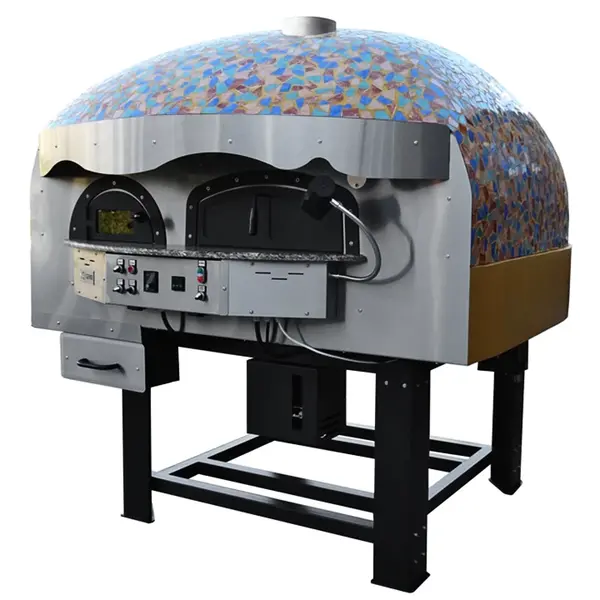 Roterende Pizzaoven | SERIE MIX-RK (MOSAIC) | Gas/Hout | 9x Ø30cm | 26kW | 230V | Div. Kleuren/Designs | Incl. Onderstel | 1960x2150x2050(h)mm