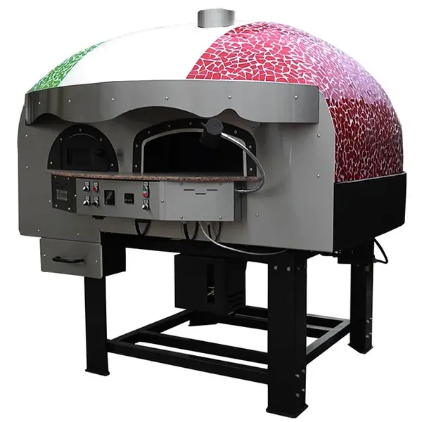 Roterende Pizzaoven | SERIE MIX-RK (MOSAIC) | Gas/Hout | 9x Ø30cm | 26kW | 230V | Div. Kleuren/Designs | Incl. Onderstel | 1960x2150x2050(h)mm