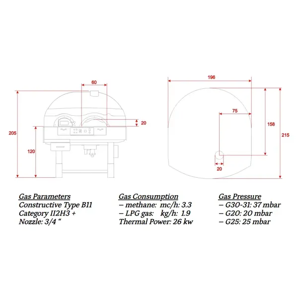 Roterende Pizzaoven | SERIE MIX-RK (SILICONE) | Gas/Hout | 9x Ø30cm | 26kW | 230V | Div. Kleuren | Incl. Onderstel | 1960x2150x2050(h)mm