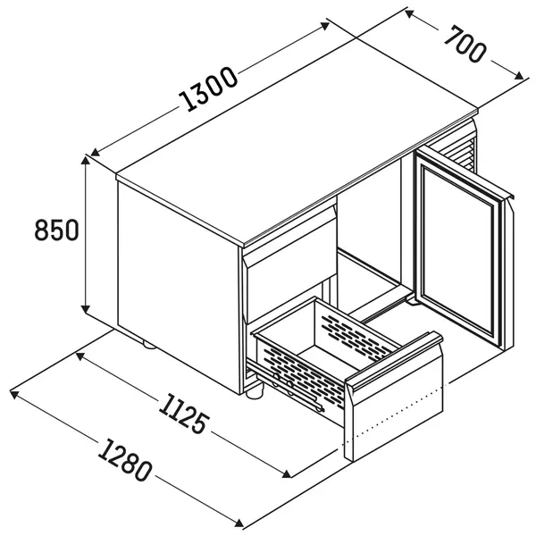 Vrieswerkbank | PERFORMANCE | 280L | 2 Deuren (1/1 GN) | -10°C/-20°C | Geforceerd | Temperatuuralarm | 1300x700x850(h)mm