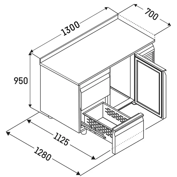 Vrieswerkbank | PERFORMANCE | 280L | 2 Deuren (1/1 GN) | -10°C/-20°C | Geforceerd | Temperatuuralarm | Achteropstand | 1300x700x950(h)mm