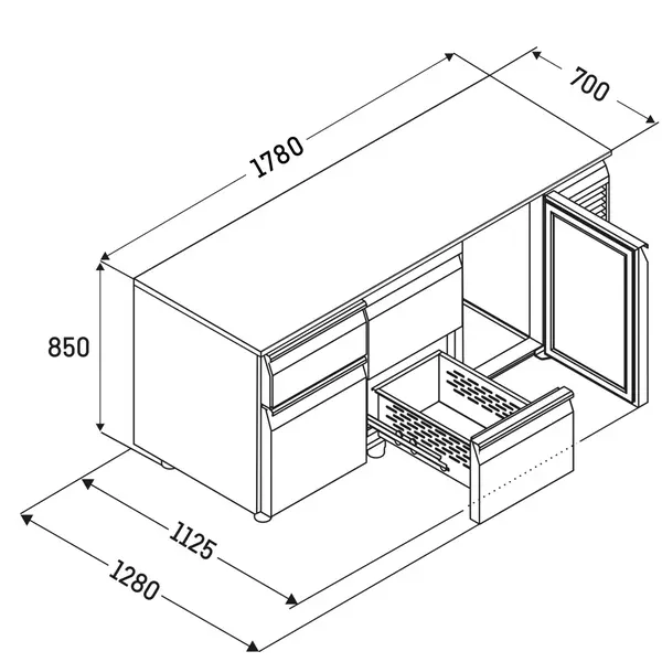 Vrieswerkbank | PERFORMANCE | 440L | 3 Deuren (1/1 GN) | -10°C/-20°C | Geforceerd | Temperatuuralarm | 1780x700x850(h)mm