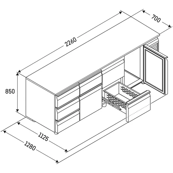 Vrieswerkbank | PERFORMANCE | 599L | 4 Deuren (1/1 GN) | -10°C/-20°C | Geforceerd | Temperatuuralarm | 2260x700x850(h)mm