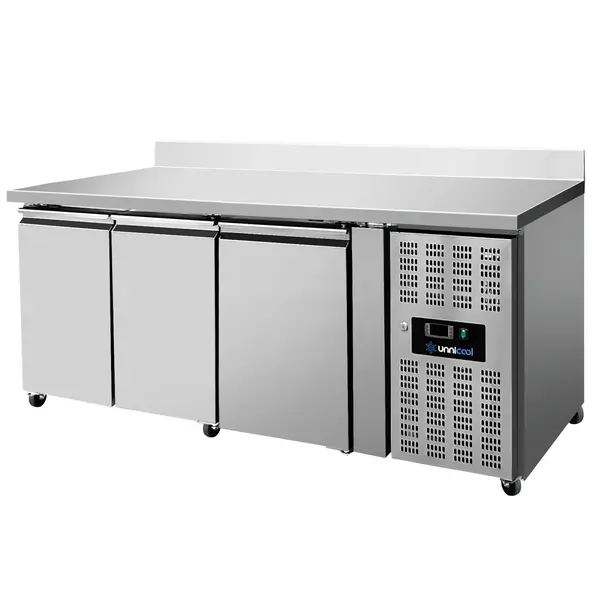 Koelwerkbank | 417L | 3 Deuren (1/1 GN) | +2°C/+8°C | Geforceerd | Achteropstand | Wielen (Geremd) | 1795x700x850/950(h)mm