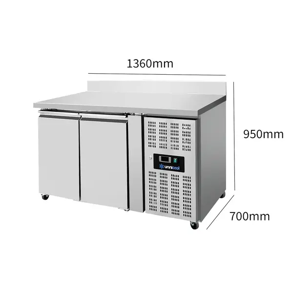 Koelwerkbank | 282L | 2 Deuren (1/1 GN) | +2°C/+8°C | Geforceerd | Achteropstand | Wielen (Geremd) | 1360x700x850/950(h)mm