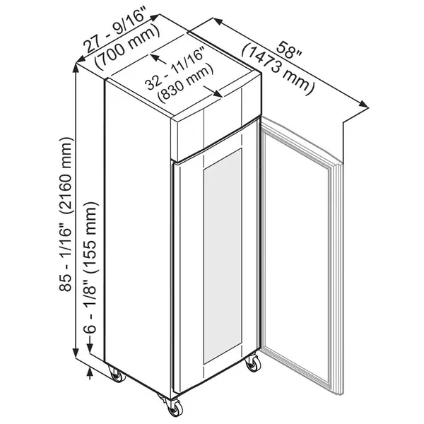 Koelkast | PERFECTION | 625L (2/1 GN) | RVS | +1°C/+15°C | Geforceerd | App | Temperatuur-/Deuralarm | 697x867x2115(h)mm