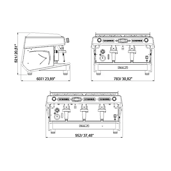 Espressomachine | VITTORIO RS | Zwart | 3 Groepen | Digitaal | 400V | 952x607x521(h)mm