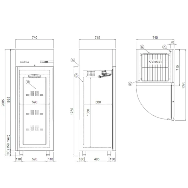 Koelkast | MASTER | 512L | RVS | 0°C/+10°C | Geforceerd | WiFi + App | 740x715x2085(h)mm