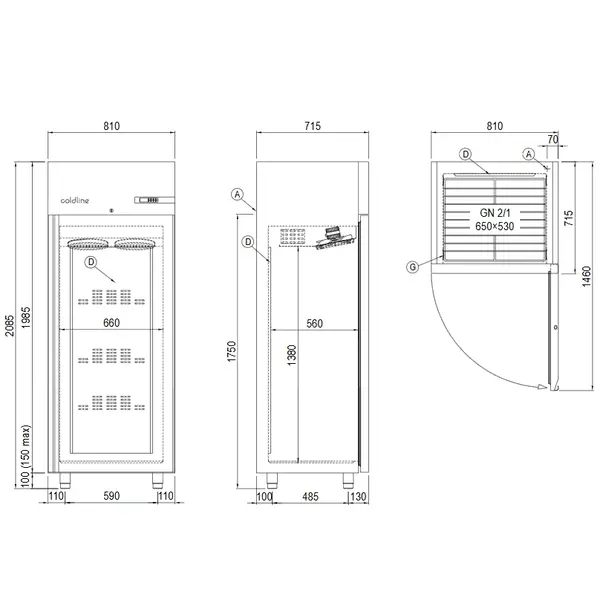 Koelkast | MASTER | 573L (2/1 GN) | RVS | 0°C/+10°C | Geforceerd | WiFi + App | 810x715x2085(h)mm