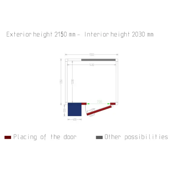 Koelcel | Incl. Motor | 4.07m³ | -2°C/+8°C | Isolatie 60mm | 230V | 1550x1350x2150(h)mm