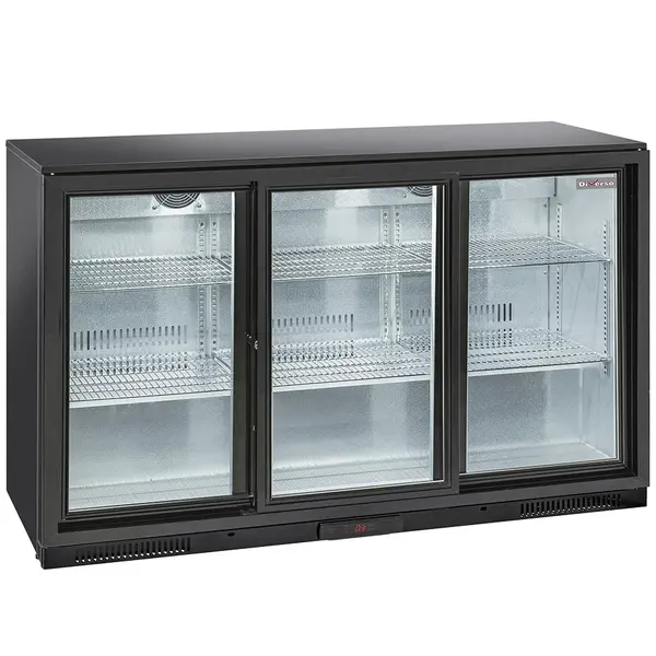 Barkoelkast | BACK BAR | 320L | Zwart | +1°C/+10°C | Statisch + Ventilator | Schuifdeuren | 1350x520x900(h)mm
