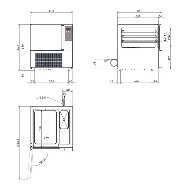 Blastchiller | 3 Niveaus (1/1 GN) | Max. 8kg (Koelen) / 5kg (Vriezen) | 230V | 620x650x670(h)mm