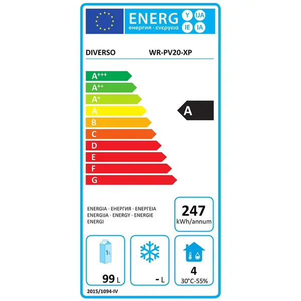 Koelkast | Energiezuinig | 200L | RVS | 0°C/+10°C | Statisch + Ventilator | Deuralarm | 600x625x853(h)mm