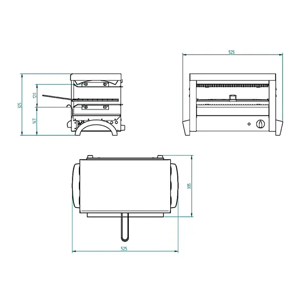 Salamander Toaster | 1 Niveau | Elektrisch (Quartz Infrarood) | 1.8kW (230V) | Incl. 3 Tostiklemmen | 525x305x325(h)mm