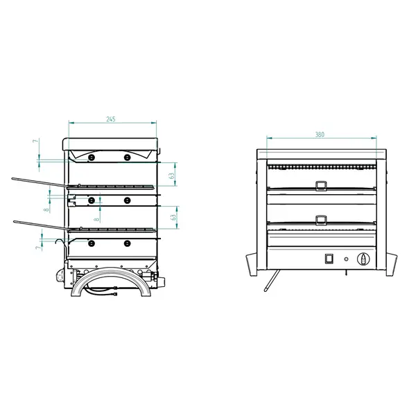 Salamander Toaster | 2 Niveaus | Elektrisch (Quartz Infrarood) | 2.7kW (230V) | Incl. 6 Tostiklemmen | 525x305x445(h)mm