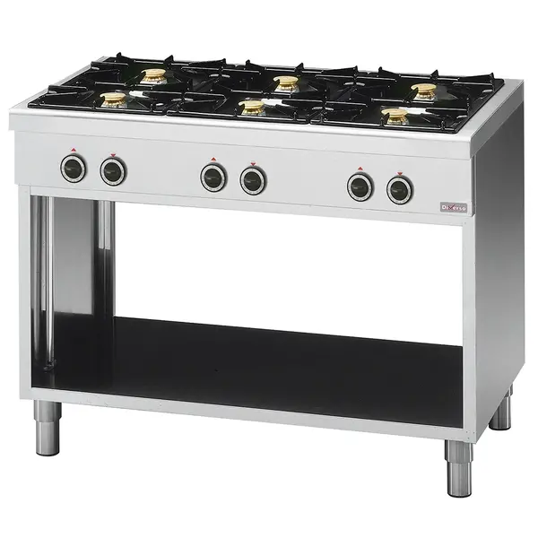 Fornuis | Gas | 6 Branders (3x 3.6kW + 3x 5kW) | Open Onderkast | 1100x650x850(h)mm