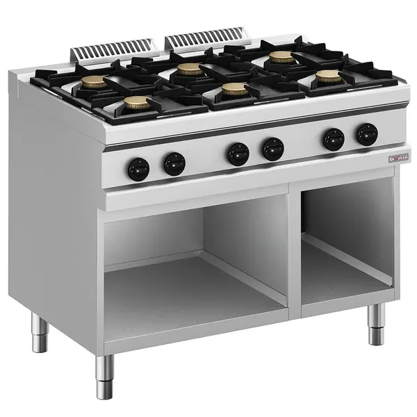 Fornuis | Gas | 6 Branders (6x 5.5kW) | Waakvlam | Open Onderkast | 1100x700x850(h)mm