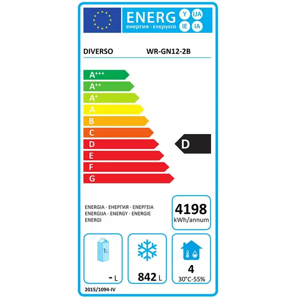 Vrieskast | 1200L (2/1 GN) | RVS | -18°C/-22°C | Geforceerd | Wielen (Geremd) | 1400x823x2045(h)mm