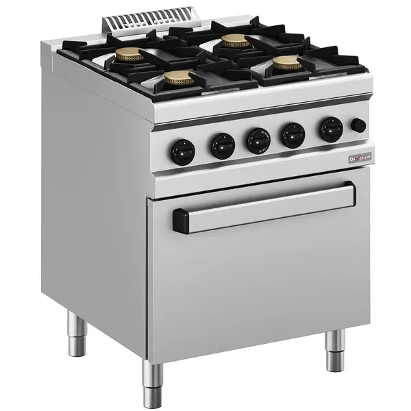 Fornuis + Oven | Gas | 4 Branders (4x 5.5kW) + 2/1 GN Oven (5.2kW) | Waakvlam | 700x700x850(h)mm
