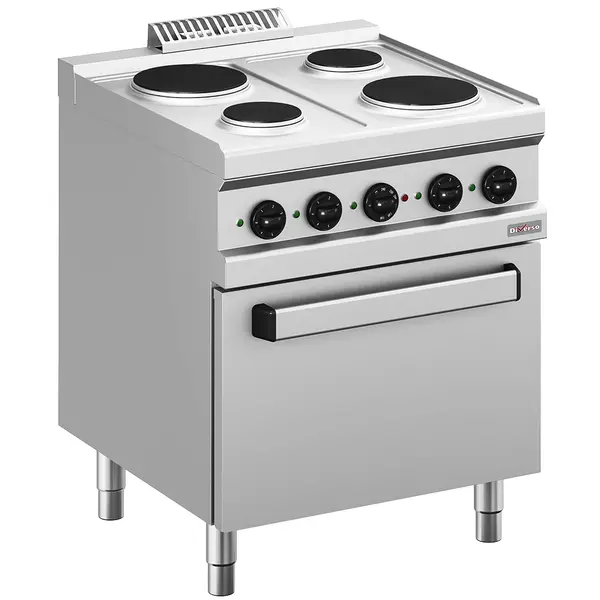 Fornuis + Oven | Elektrisch | 4 Kookpunten (Ø145/220) + 2/1 GN Oven (Grillfunctie) | 13.5kW | 700x700x850(h)mm