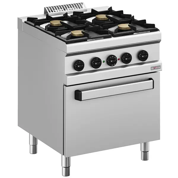 Fornuis + Heteluchtoven | Gas/Elektrisch | 4 Branders (4x 5.5kW) + 1/1 GN Oven (2.6kW-230V) | Waakvlam | 700x700x850(h)mm