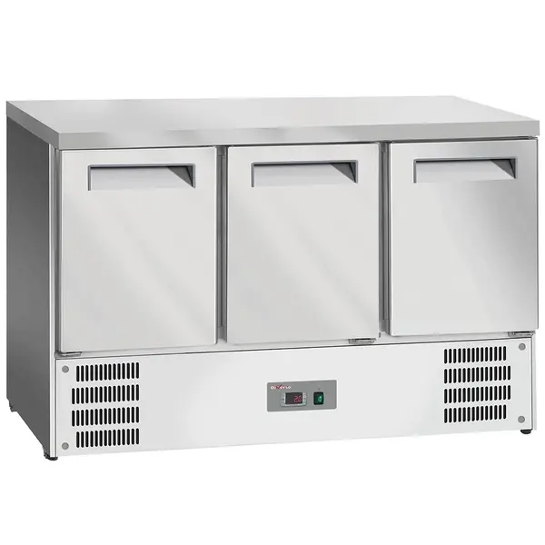 Koelwerkbank | 219L | 3 Deuren (1/1 GN) | +2°C/+8°C | Statisch + Ventilator | Werkblad Afneembaar | 1365x700x850(h)mm