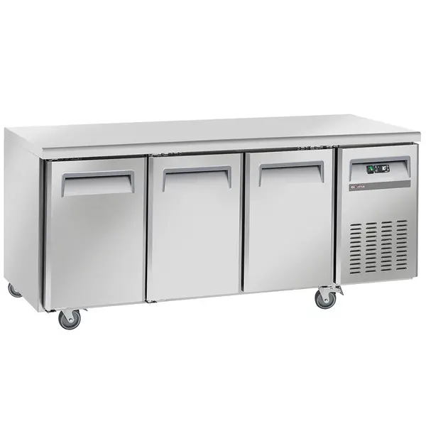 Koelwerkbank | Energiezuinig | 253L | 3 Deuren (1/1 GN) | -2°C/+8°C | Geforceerd | Wielen (Geremd) | 1800x700x850(h)mm
