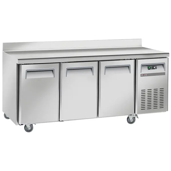 Koelwerkbank | Energiezuinig | 253L | 3 Deuren (1/1 GN) | -2°C/+8°C | Geforceerd | Achteropstand | Wielen (Geremd) | 1800x700x850/950(h)mm