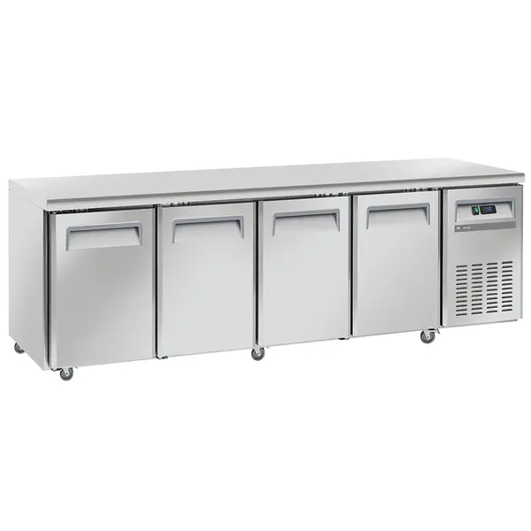 Koelwerkbank | Energiezuinig | 331L | 4 Deuren (1/1 GN) | -2°C/+8°C | Geforceerd | Wielen (Geremd) | 2250x700x850(h)mm