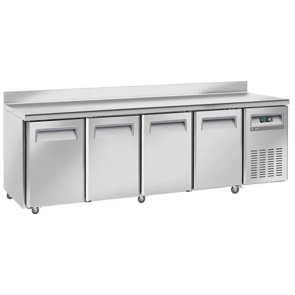 Koelwerkbank | Energiezuinig | 331L | 4 Deuren (1/1 GN) | -2°C/+8°C | Geforceerd | Achteropstand | Wielen (Geremd) | 2250x700x850/950(h)mm