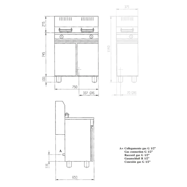 Friteuse | Gas | 15+15L | 110°C/190°C | 25.2kW | Piëzo Ontsteking | Aftapkranen | 750x650x845/1010(h)mm