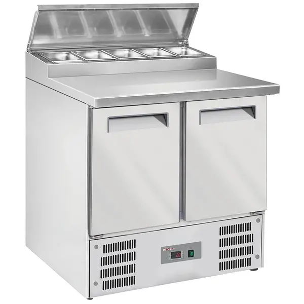 Saladette | 2 Deuren (1/1 GN) | Boven 5x 1/6 GN | +2°C/+8°C | Statisch + Ventilator | Klapdeksel | 900x700x850(h)mm