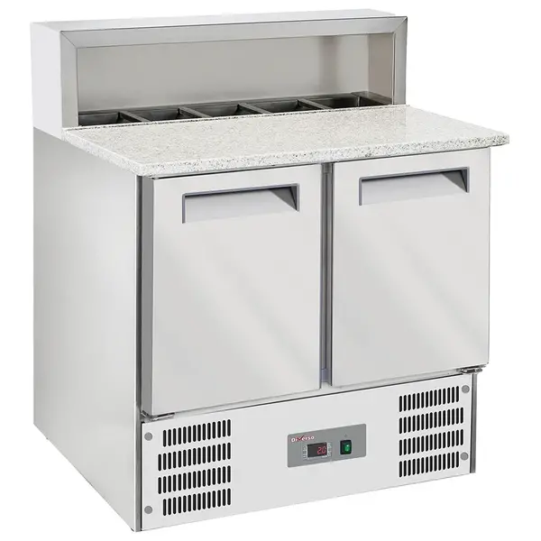 Pizzawerkbank | 2 Deuren (1/1 GN) | Boven 5x 1/6 GN | +2°C/+8°C | Statisch + Ventilator | 900x700x850(h)mm