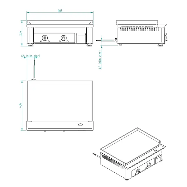 Bak-/Grillplaat | Elektrisch | Glad Oppervlak 600x400 (Gietijzer) | 0°C/300°C | 3.5kW (230V) | 605x475x230(h)mm