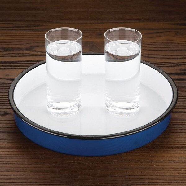 Dienblad | Geëmailleerd Staal | Blauw /Wit | Ø320x45(h)mm