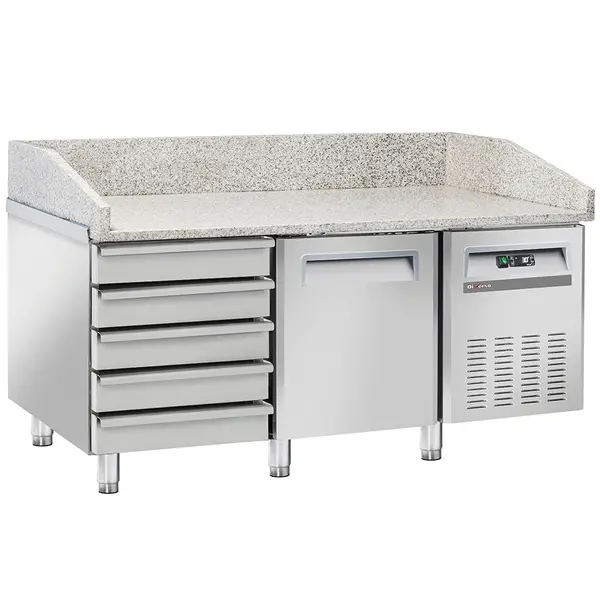 Pizzawerkbank | 1 Deur + 5 Deegladen (EN600x400) | -2°C/+8°C | Geforceerd | Wielen (Geremd) | 1500x800x1040(h)mm