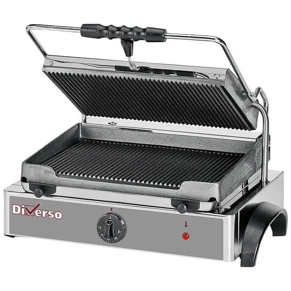 Contact-/Paninigrill | Enkel | Gegroefd Oppervlak 365x255 (Gietijzer) | ≤250°C | 3kW (230V) | 435x430x240(h)mm