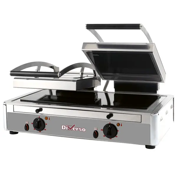 Contact-/Paninigrill | Dubbel | Glad/Gegroefd Oppervlak 558x250 (Keramisch) | 20°C/300°C | 3.4kW (230V) | 640x445x245(h)mm