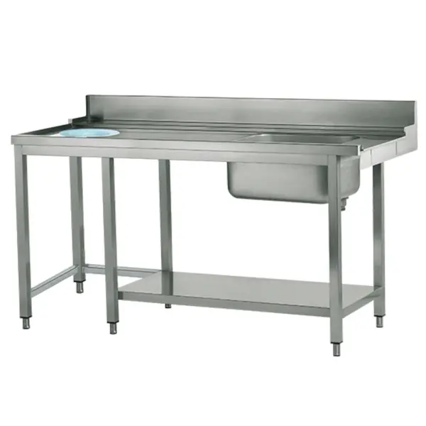 Aanvoertafel (Links) | RVS | 1 Spoelbak (Rechts) + Afvalgat | Bodemschap | Achteropstand | 1200x770x850/1050(h)mm