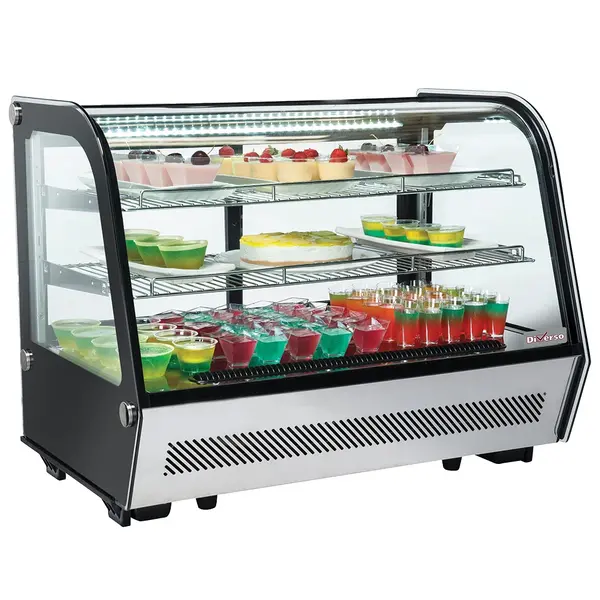 Koelvitrine | 160L | RVS/Zwart | +1°C/+12°C | Geforceerd | 3 Niveaus | 875x570x685(h)mm