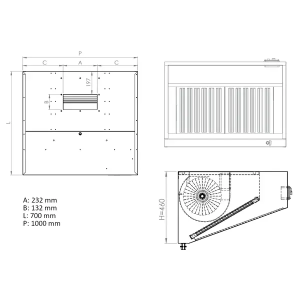 Afzuigkap | Schuin Model | Incl. Motor | 1500m³/u | Incl. Regelaar | 1000x700x460(h)mm