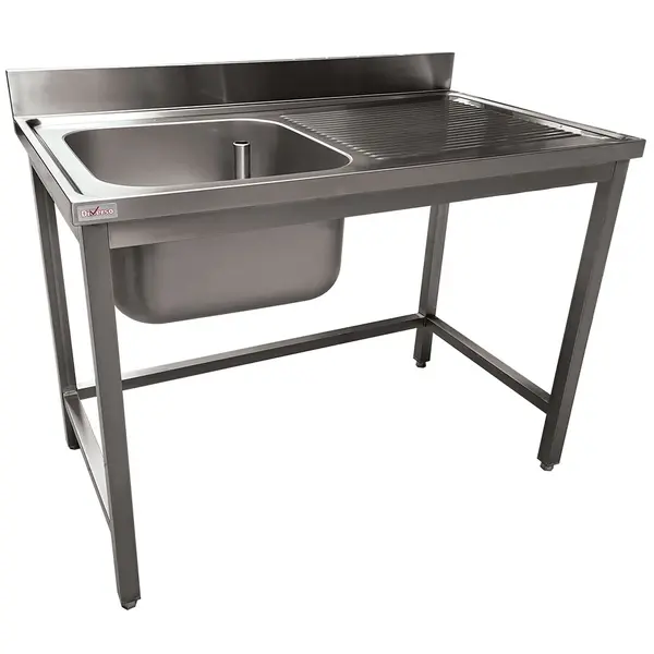 Spoeltafel | ECO | RVS | 1 Spoelbak (Links) + Afdruipvlak | Achteropstand | Gelaste Constructie | 1200x700x900(h)mm