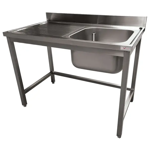 Spoeltafel | ECO | RVS | 1 Spoelbak (Rechts) + Afdruipvlak | Achteropstand | Gelaste Constructie | 1200x700x900(h)mm